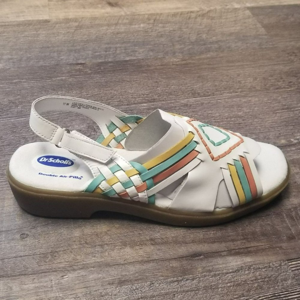 Dr Scholls Vtg Womens Huarache White Leather Aztec Santa Fe Strappy Sandal 11W